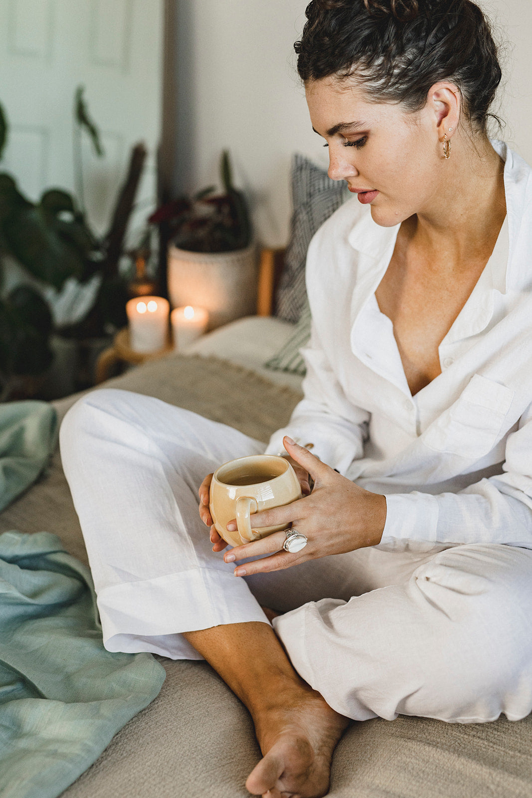 White 100% French Linen Pyjamas